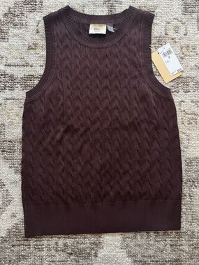 Elie Tahari Chocolate Brown Ribbed Cableknit Tank Top
